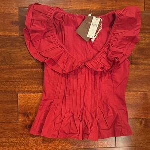 Anthropologie Red Ruffled Top